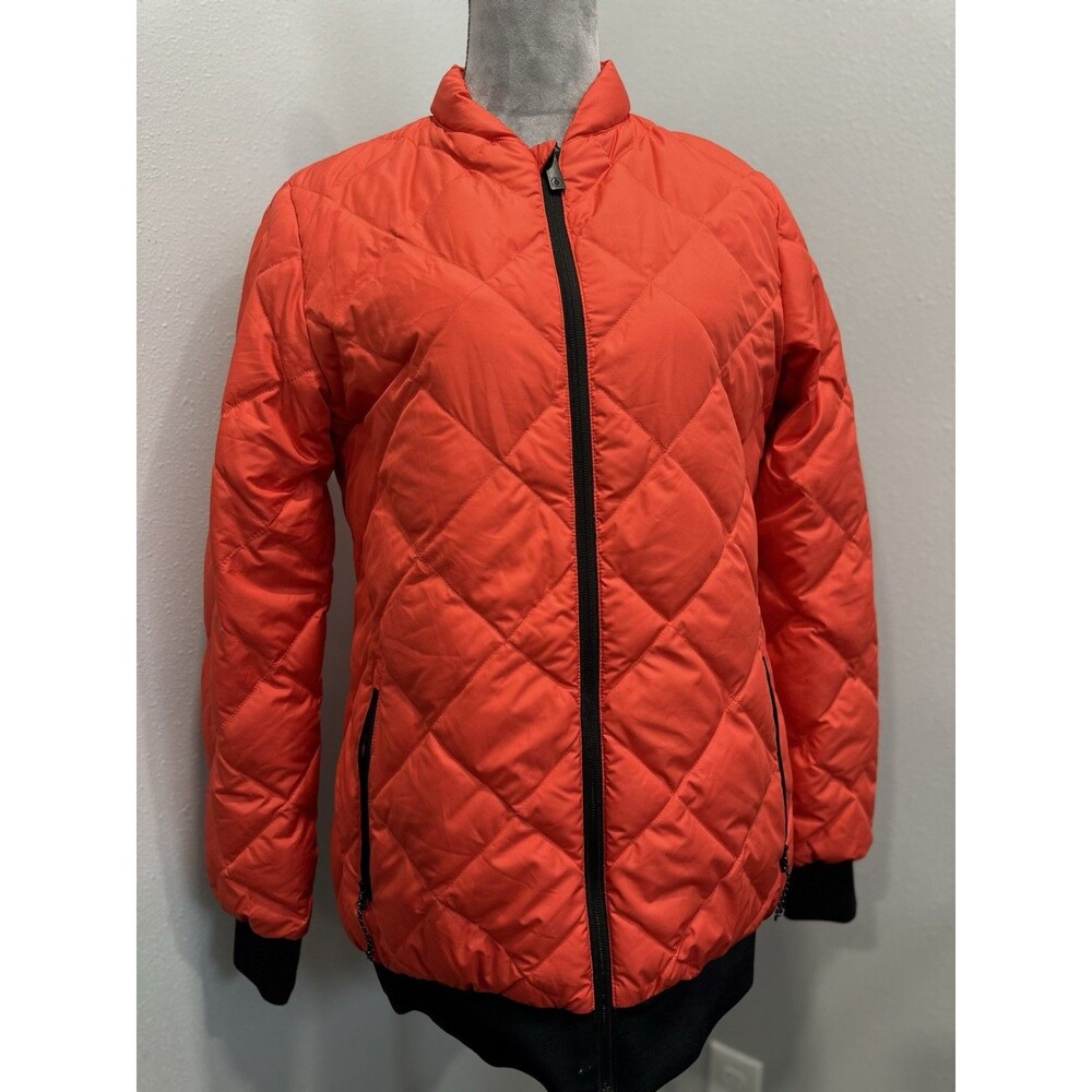 Volcom Women's MED Casco Down Puff Jacket Orange Snowboard Y2K Skate